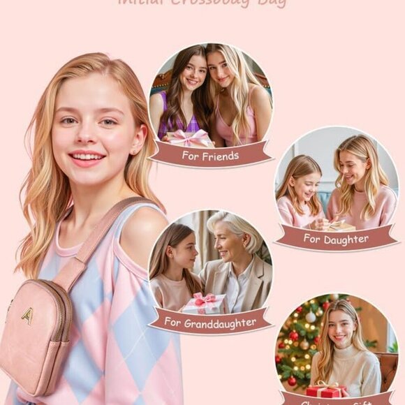 Personalized Baby Pink Crossbody Bag - Lightweight & Waterproof for Teen Girls - Picture 3 of 6